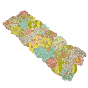 Rachel Zoe Easter Eggs Bunny Rabbits Butterflies Beaded 36in Table Runner